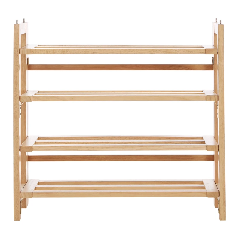 Premier Housewares 4-Tier Folding Shoe Rack, Rubber Wood, Wood, Natural, 29 x 71 x 66 cm