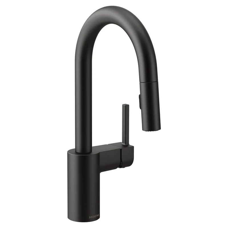 Moen 5965BL Align One-Handle Pulldown Bar Faucet with Power Clean Featuring Reflex, Matte Black, 3.50x24.75x12.25