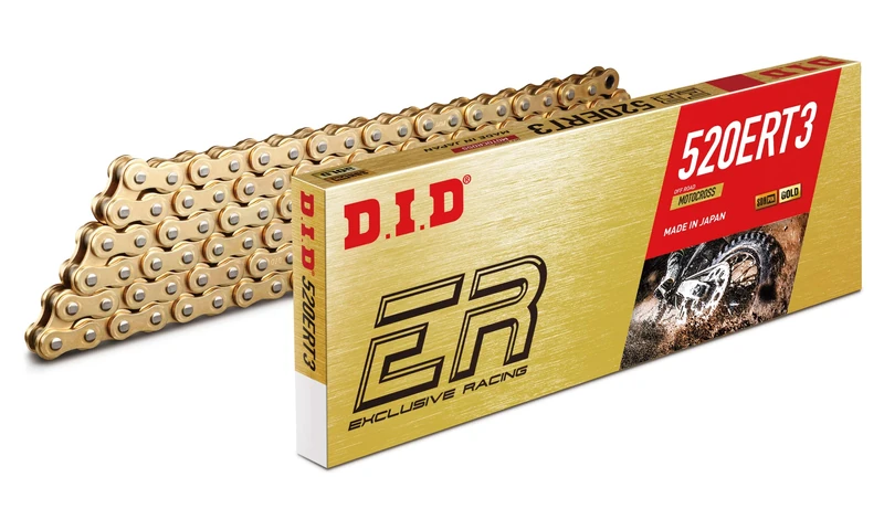 DID (520ERT3-130) Gold 130 Link High Performance ERT3 Series Non-O-Ring Racing Chain with Connecting Link