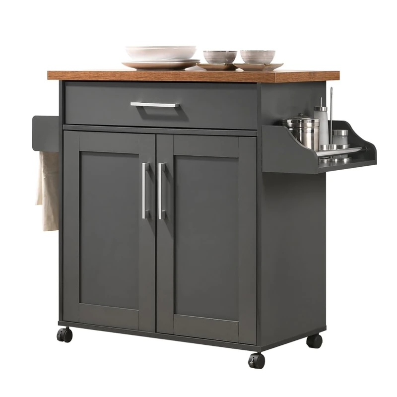 Hodedah Import Kitchen Island, Wood, Space-Saving Modular & Stylish Storage, Multi-purpose Unit, 39.37 x 114.05 x 89.41 cm; 29.03 Kilograms, Grey-Oak
