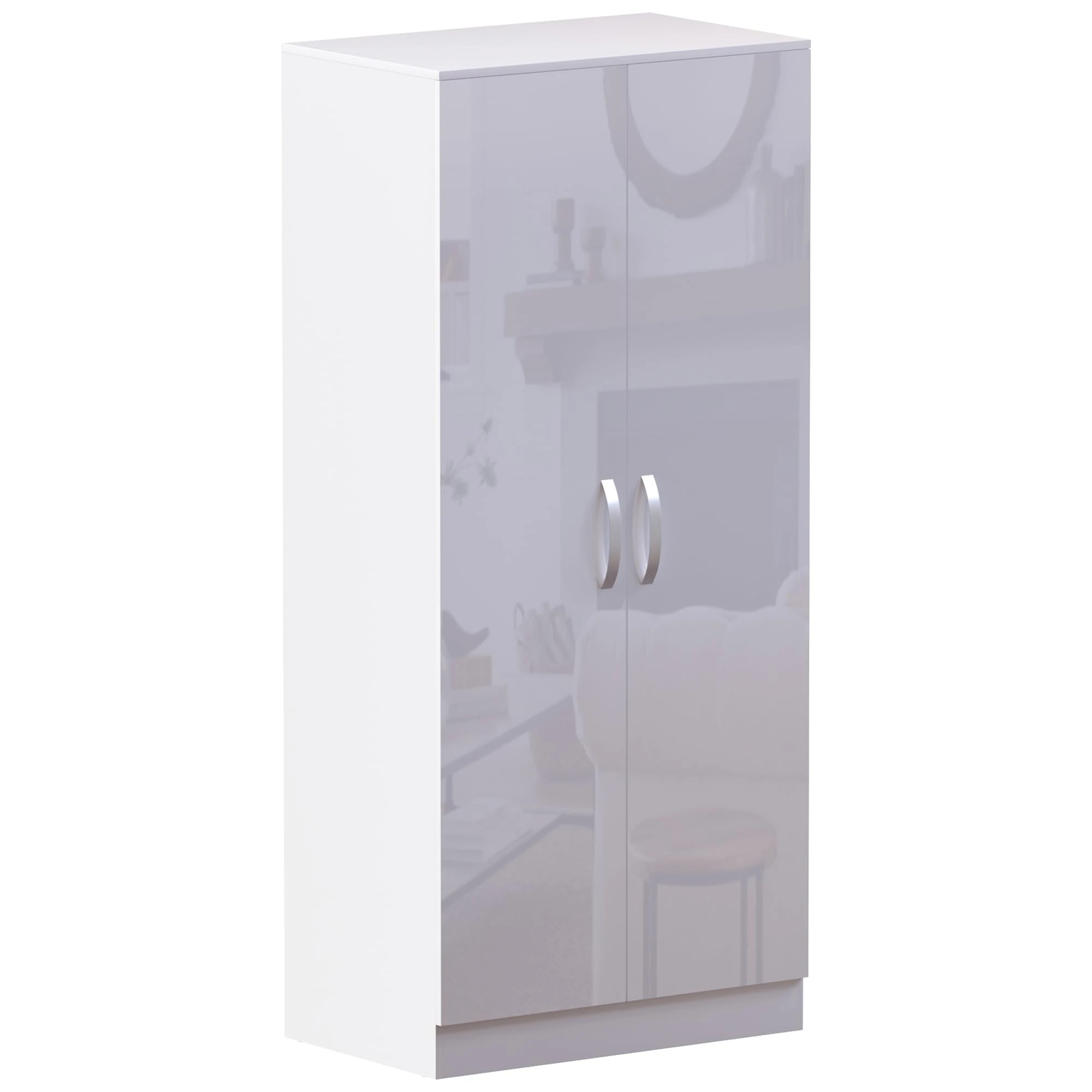 Vida Designs 2 Door Wardrobe, High Gloss, White, 47 cm D x 76 cm W x 170 cm H