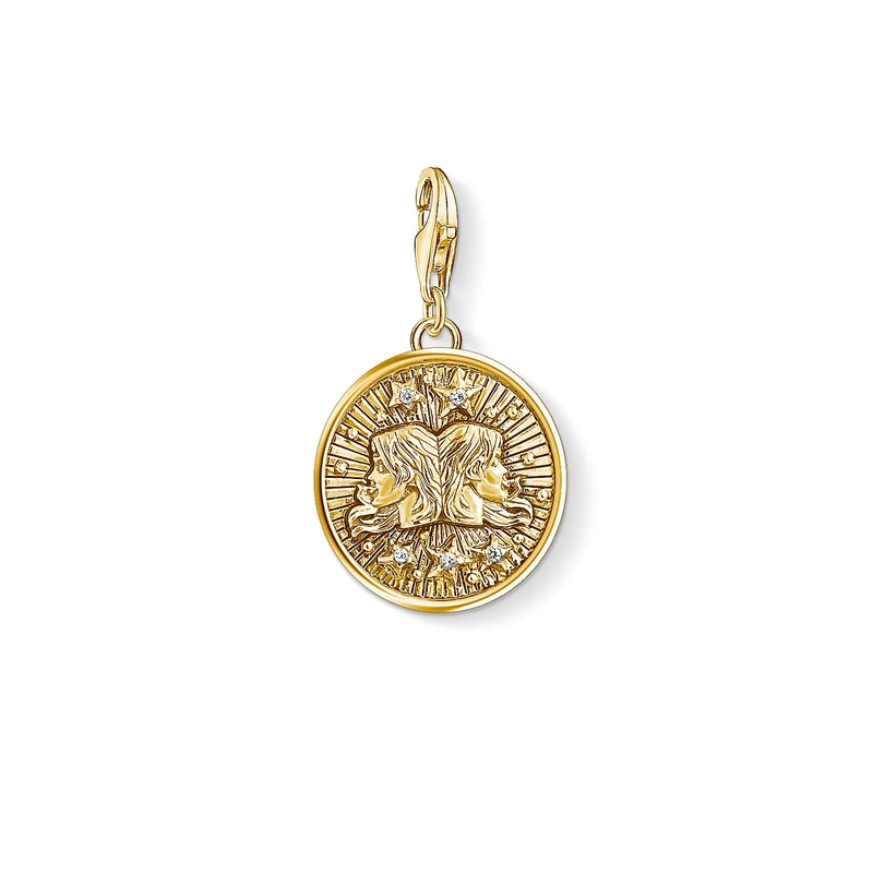 Thomas Sabo Men Women Charm Pendant Zodiac Sign Gemini Charm Club 925 Sterling silver 18k yellow gold plating 1654-414-39