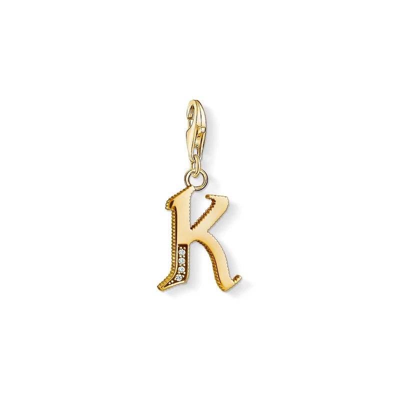 Thomas Sabo Women Charm Pendant Letter A-Z Charm Club 18k Yellow Gold Plating 925 Sterling Silver, Letter K
