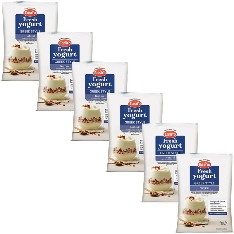 Pack of 6 EasiYo Wellbeing Greek Style Unsweetened Yoghurt Mix – Use With EasiYo 1kg Yoghurt Maker
