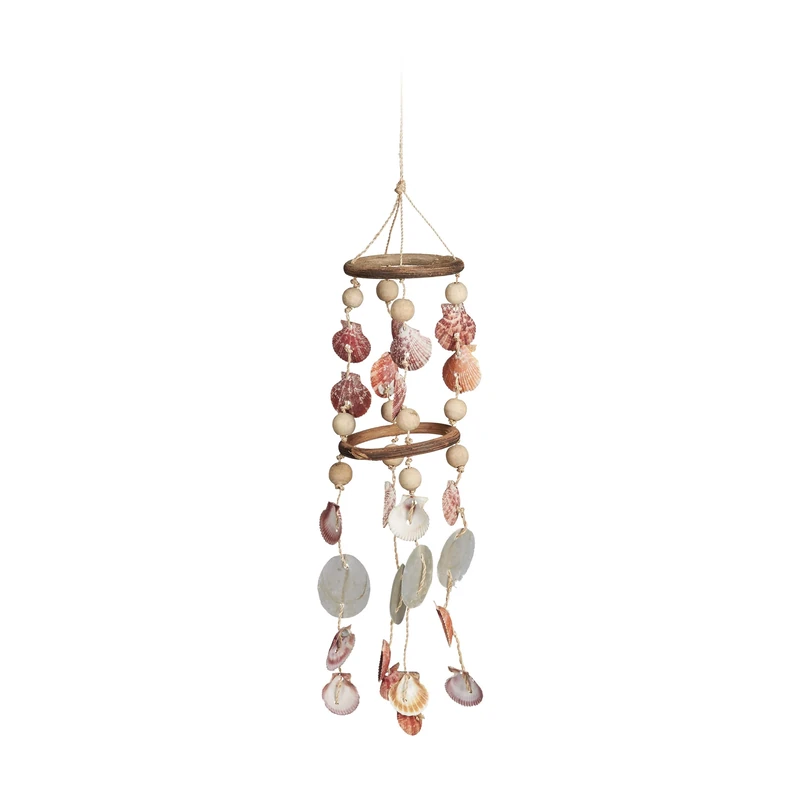 Relaxdays Seashell Wind Chimes, Driftwood, Maritime Beach Garland, Garden Decoration, Capiz Mobile, 75 cm, Natural