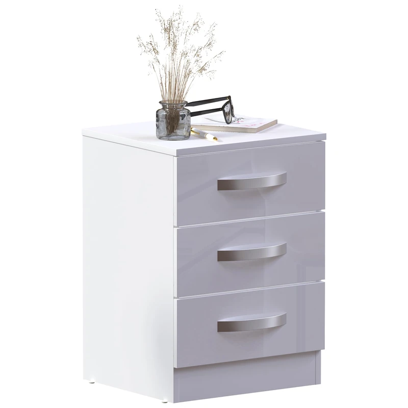 Vida Designs High Gloss 3 Drawer Bedside Rectangular Nightstand Cabinet, White, 36 cm D x 40 cm W x 56 cm H