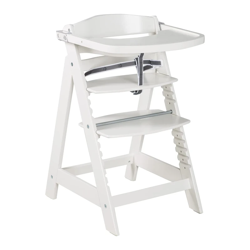 roba Wooden Adjustable Highchair 'Sit Up Click & Fun' - Grow-Along Highchair for Babies and Children with Food Tray and Safety Bar + Click Lock (White)