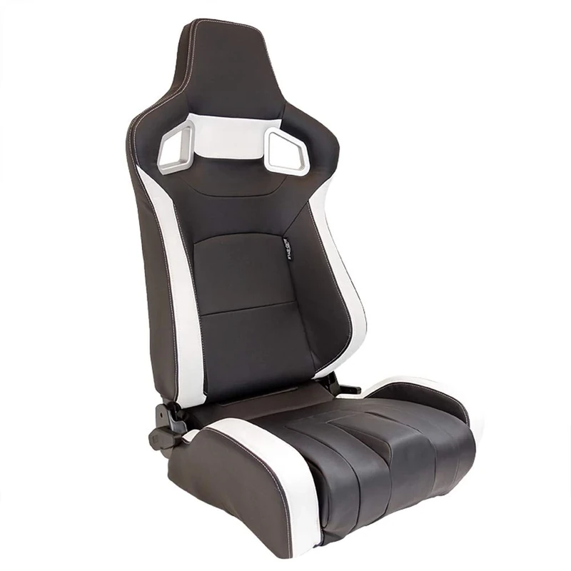 AutoStyle Sport seat 'RS6-II' - Matt-Black/White Synthetic leather - Dual-side reclinable back-rest - incl. slides
