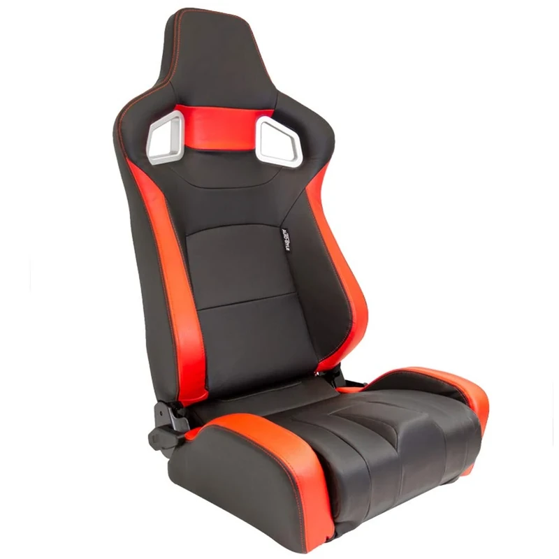 AutoStyle Sport seat 'RS6-II' - Matt-Black/Red Synthetic leather - Dual-side reclinable back-rest - incl. slides