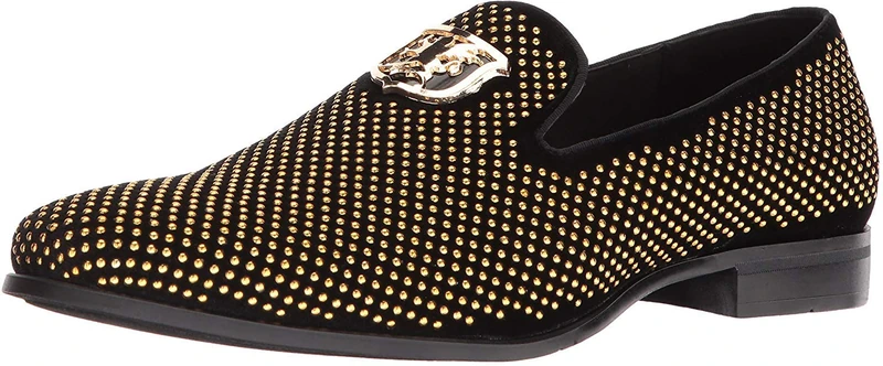 Stacy Adams Men's Swagger Studded Ornament Slip-on Driving Style Loafer, Black/Gold, 8 UK