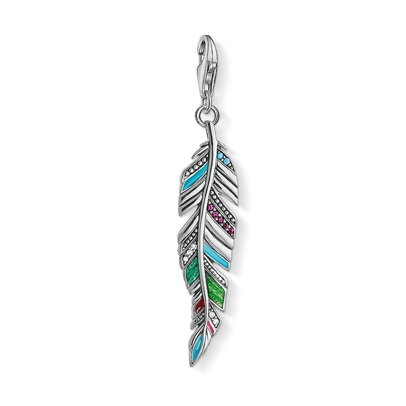 Thomas Sabo Women Charm Pendant Ethnic Feather Charm Club 925 Sterling Silver Y0034-340-7
