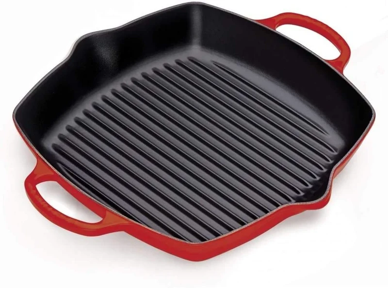 LE CREUSET Signature Enamelled Cast Iron Square Griddle Pan with 2 Handles 30cm Cerise, 20200300600422