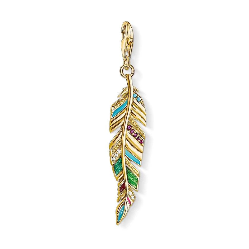 Thomas Sabo Women Charm Pendant Colourful Ethnic Feather 925 Sterling Silver Y0033-471-7