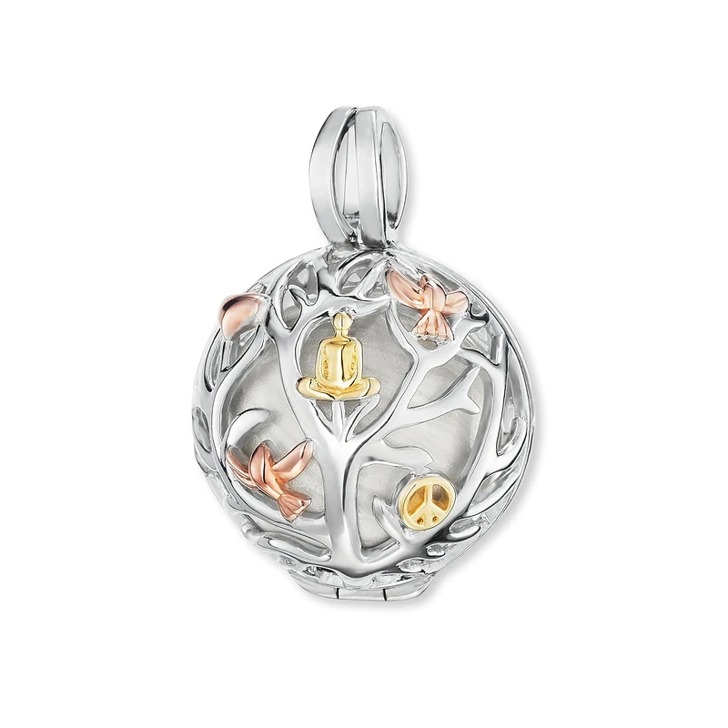 Engelsrufer Tree of Life Pendant for Women 925 Sterling Silver Tricolour Rose and Yellow Gold Plated 20 mm