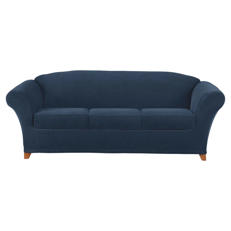Surefit Stretch Pique 3 Seat Individual Cushion Sofa Cover (Navy)