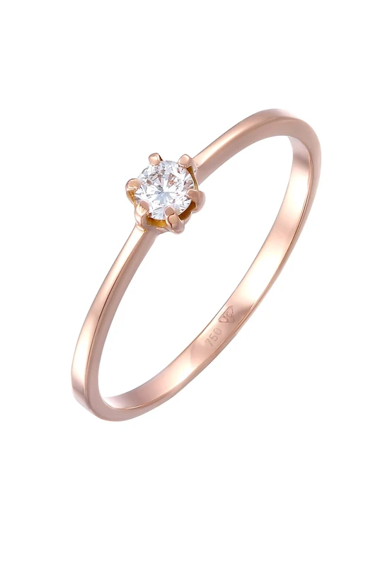 Elli DIAMONDS Ring Women Solitaire Engagement with Diamond (0.11 ct.) in 750 Rose Gold