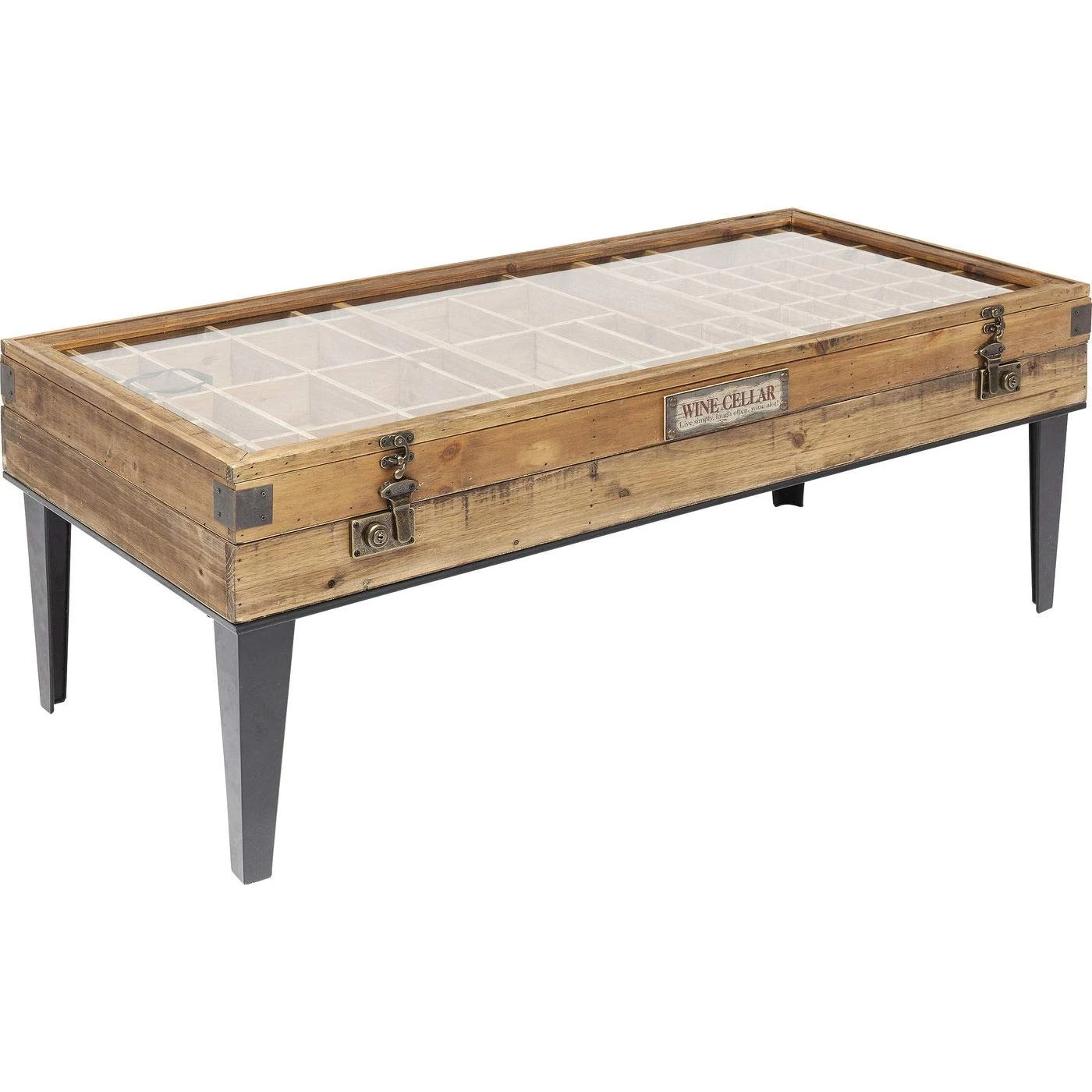 Kare Design Coffee Table Collector, Brown, Fir Wood, Glass Table Top, Decoration, Home Accessories, Sofa Side Table for Living Room, Bedroom, Office, 122x55x46 cm