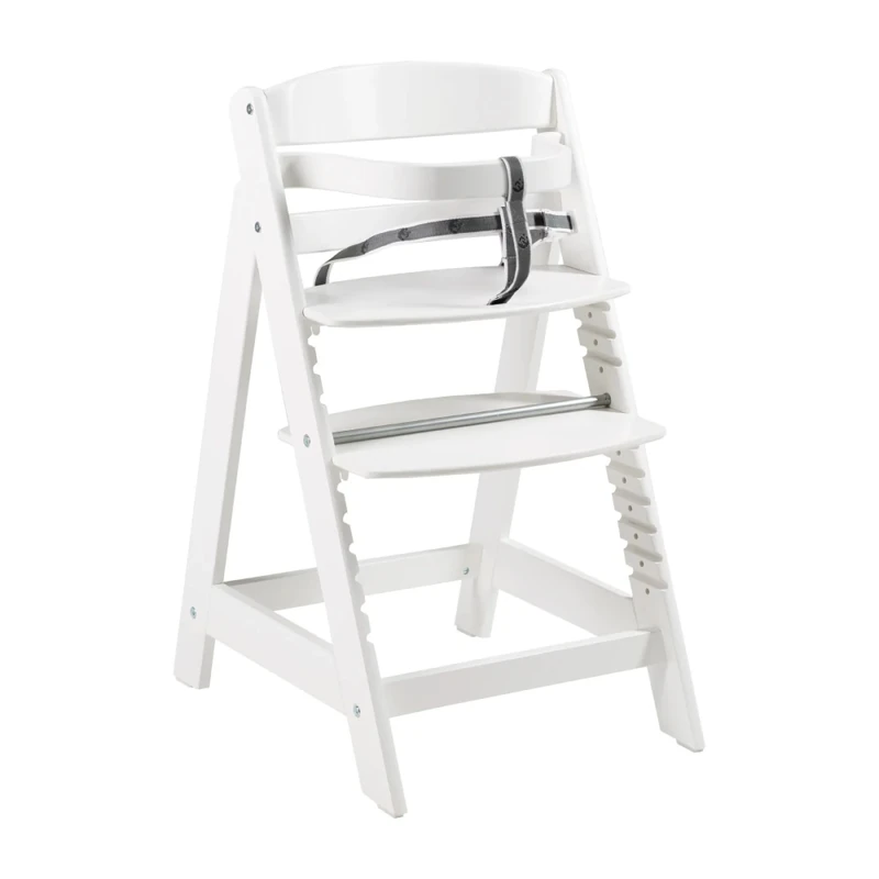 roba Evolutionary White Wooden Sit Up Click High Chair, Adjustable Height with One Click, 3 Point Belt, 6 Months up to 70 kg, with Safety Bar