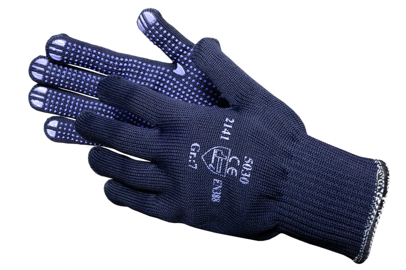 12 Pairs Jah 5030 Cotton/Polyester Knit Gloves, Working Gloves, with Dots, Safe Grip, Blue, Size 10, Pack of 24 Pieces