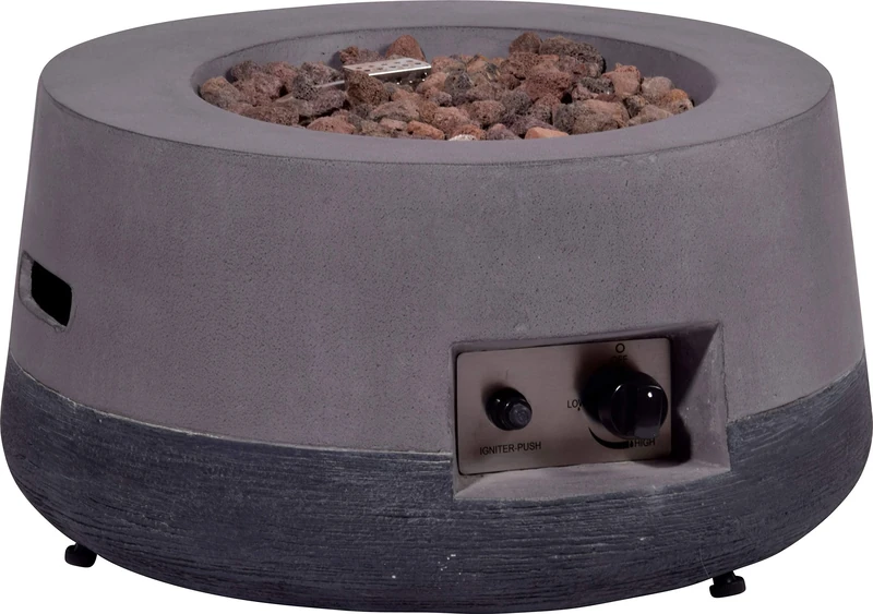dobar Round Lava Lava Stone, Propane Gas Flame Oven, Outdoor Magnesium Fire Bowl, 60 x 60 x 30 cm, Grey