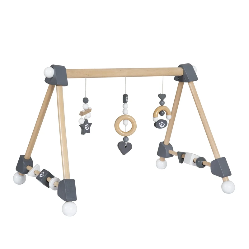 roba Wooden Baby Play Arch Rock Star Baby 3 - Activity Center with 3 Pendants and Rotating Shapes - Play Gym for Sensory Development - Natural / Anthracite