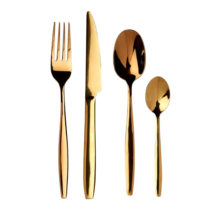 Avie Cutlery Set, Aura, Stainless Steel/Gold Finish, 16 Piece