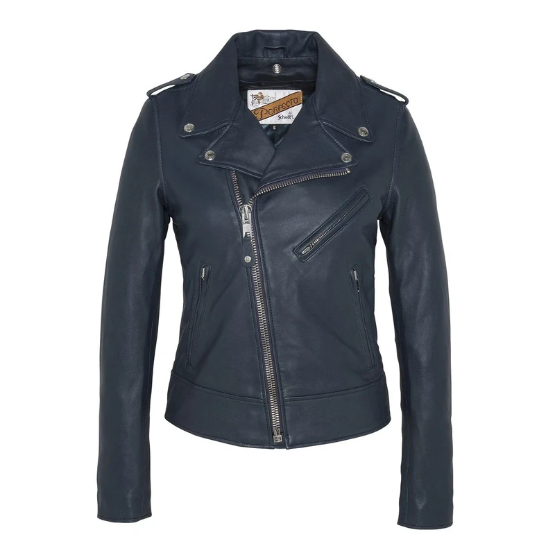Schott NYC Women's Lcw1601d Leather Jacket, Bleu (Navy), L UK