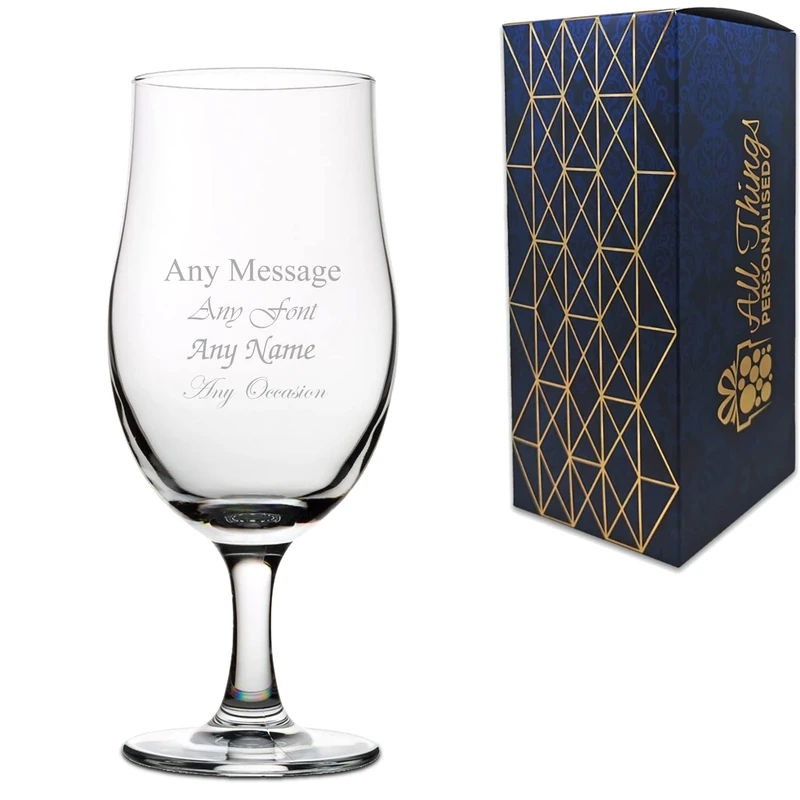 Personalised Engraved 13oz Stemmed Cider Beer Glass, Personalise with Any Message for Any Occasion, Stylize with a Variety of Fonts, Gift Box Included, Laser Engraved
