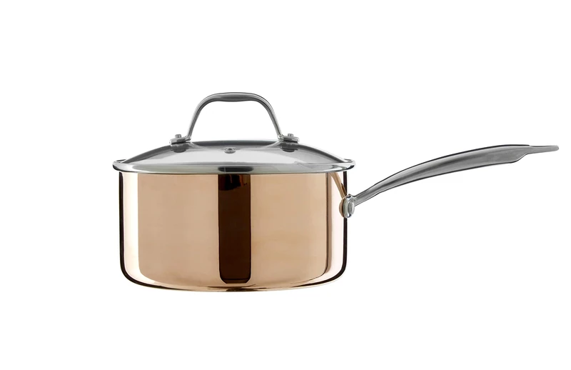 Premier Housewares Minerva Saucepan, Copper Cooking Pot for Kitchen, Glass, Stainless Steel, 39cm