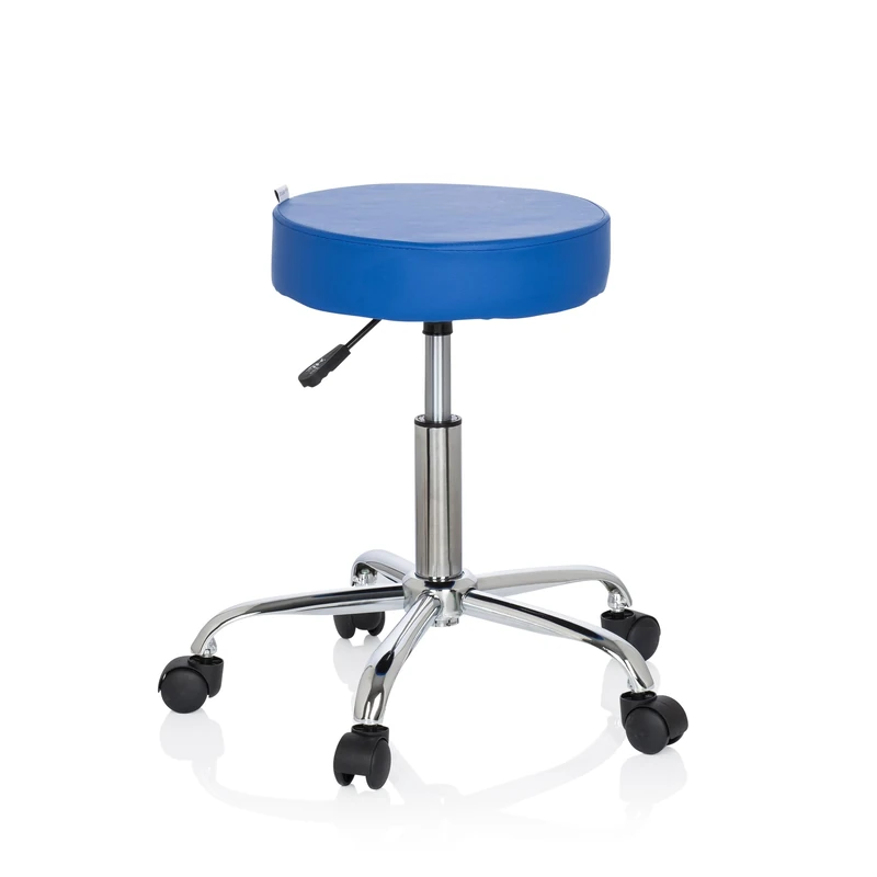 hjh OFFICE 729413 Stool Operator II PU Leather blue, Chrome Base, small work chair, adjustable