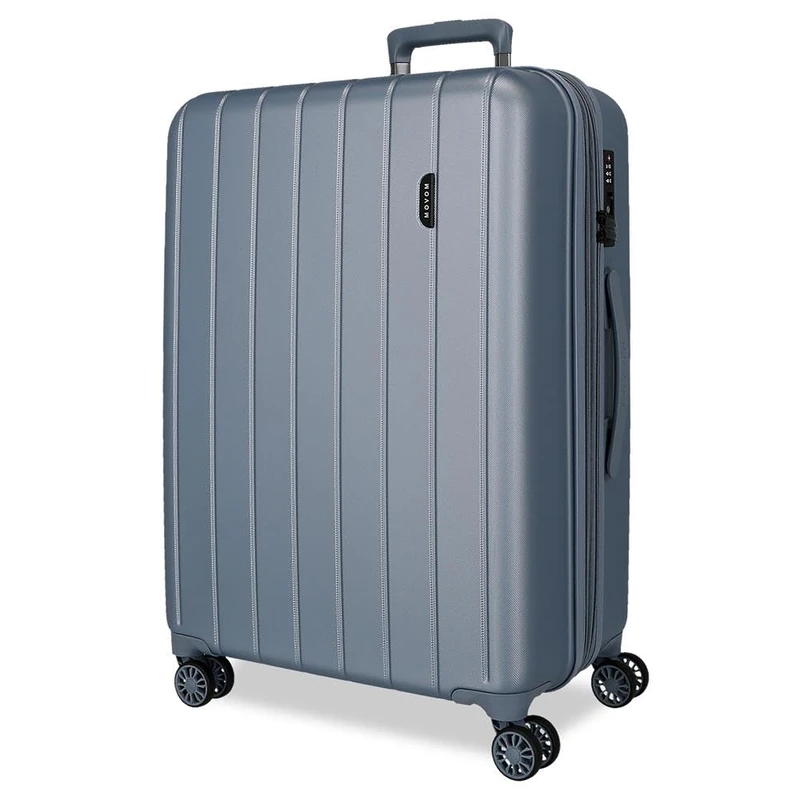Movom Wood Blue Big Suitcase 52x75x33 cm Rigid ABS TSA Lock 109 Litre 4.9 kg 4 Double Wheels, Silver