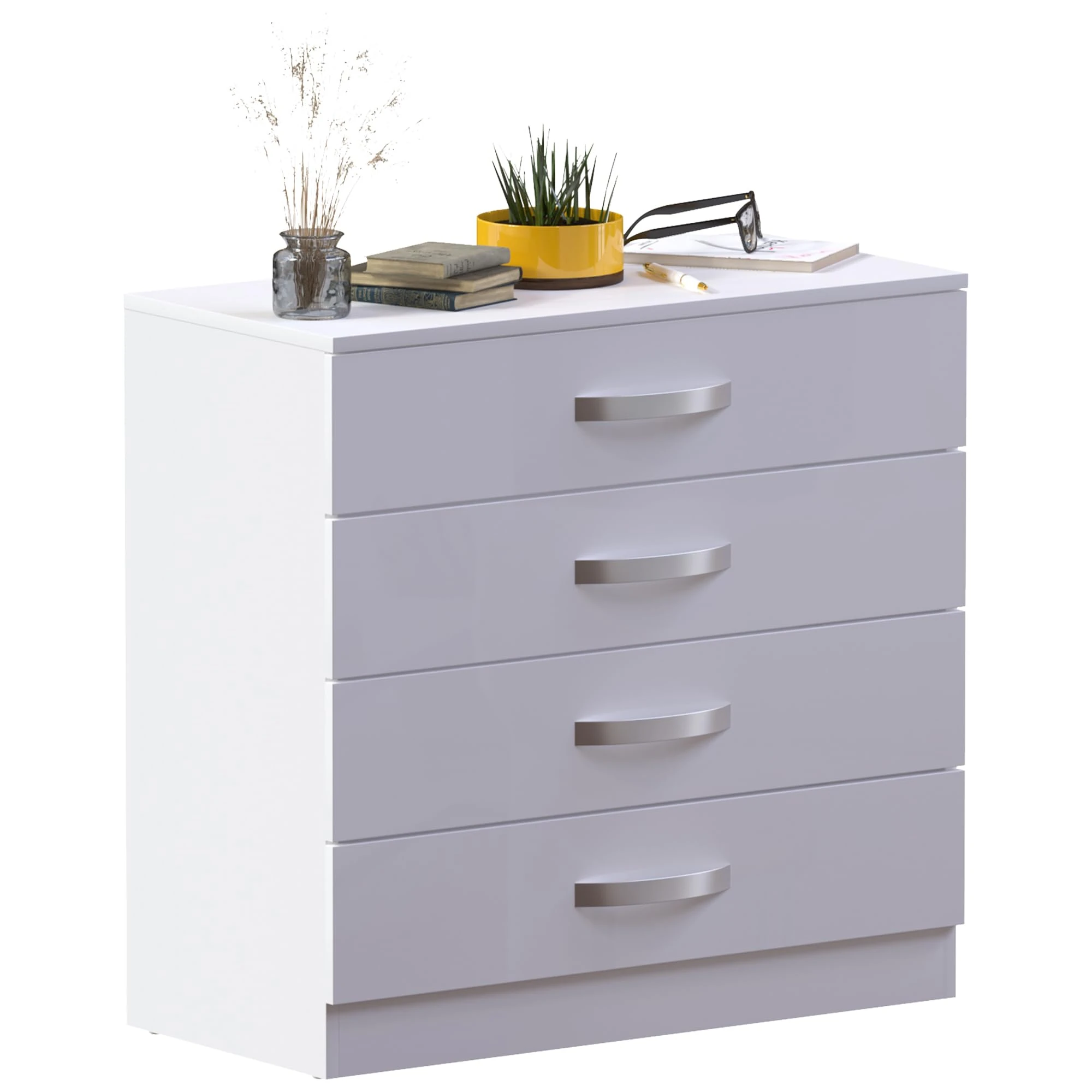 Vida Designs Hulio High Gloss 4 Drawer Chest Of Drawers, White, 72 x 75 x 36 cm