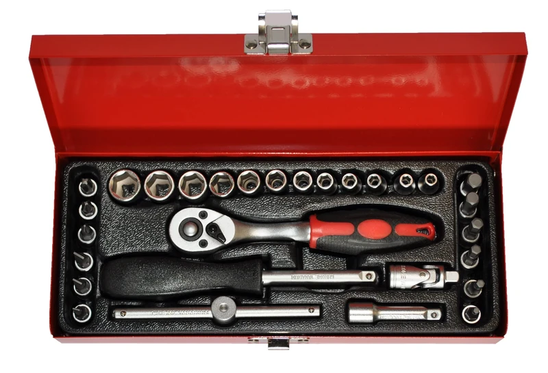 PRECISION-STEEL Ratchet Set + Sockets 1/4" 29 Pieces - Image 1