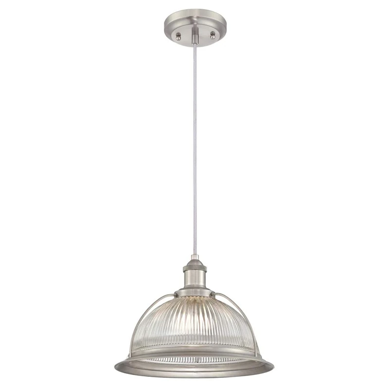 63387 One-Light Indoor Pendant, Brushed Nickel Finish with Clear Ribbed Glass