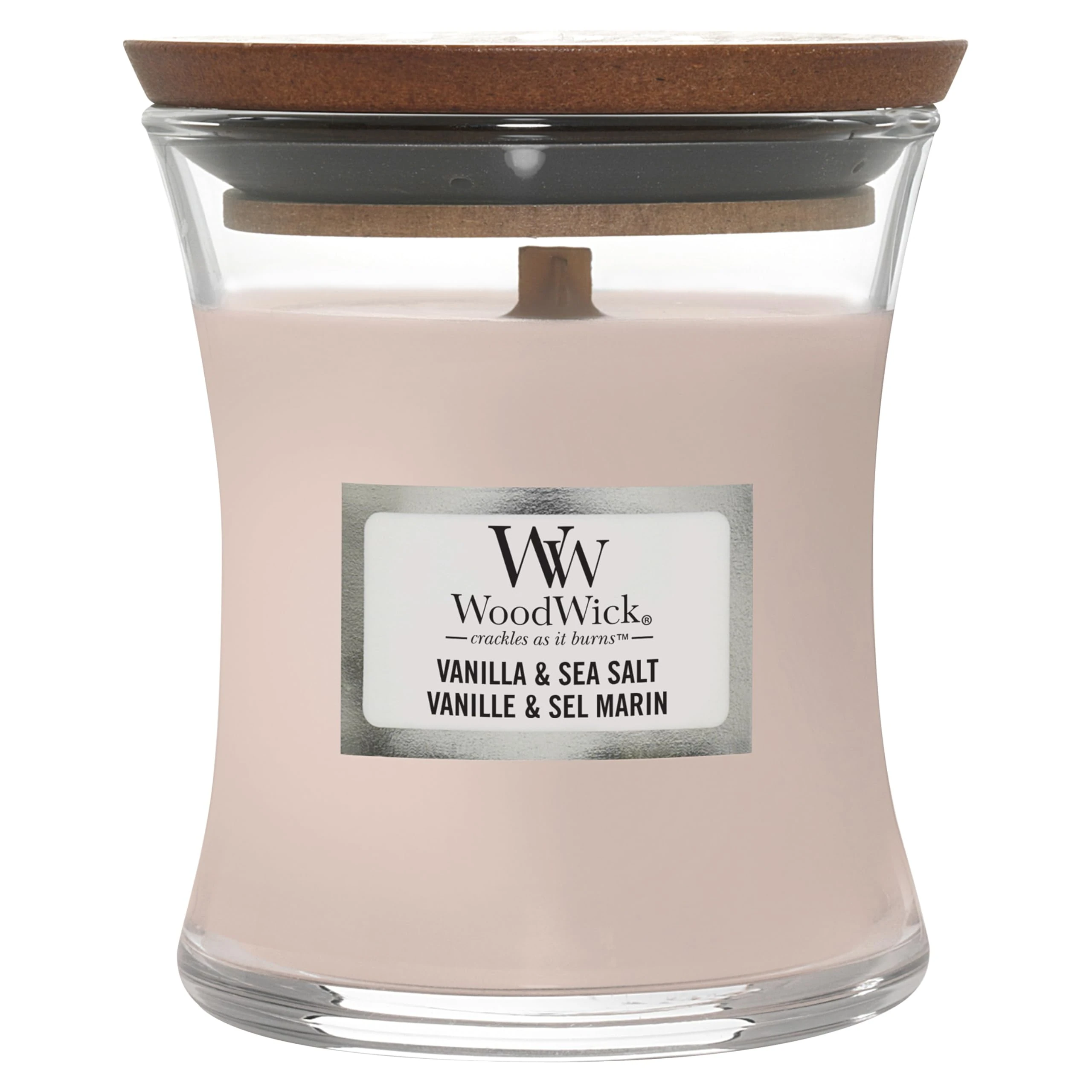 WoodWick Scented Candle with Crackling Wick | Vanilla & Sea Salt Mini Hourglass Candle | Up to 20 Hours Burn Time | Perfect Gifts for Women