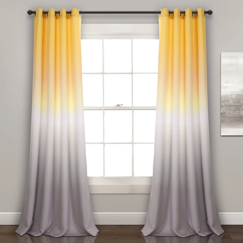Lush Decor Ombre Fiesta Curtains Light Filtering Window Panel Set for Living, Dining, Bedroom (Pair), 52" W x 84" L, Yellow & Gray