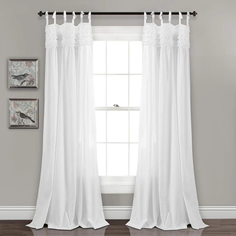 Lush Decor Lydia Ruffle Window Curtain Panel Pair, White, 84" x 40"