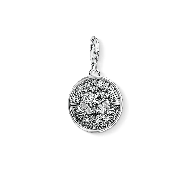 Thomas Sabo Women Charm Pendant Zodiac Sign Gemini Charm Club 925 Sterling Silver 1642-643-21