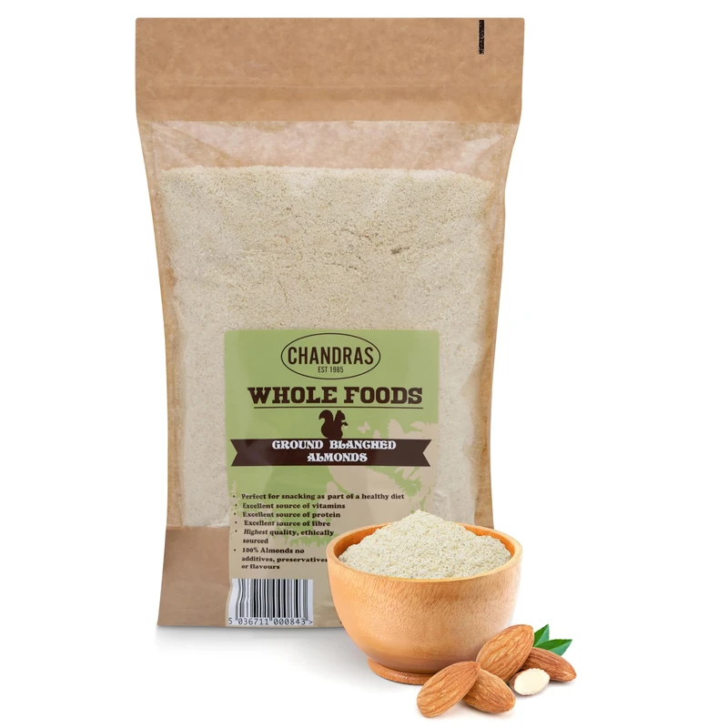 Chandra Whole Foods - Ground Almond Flour 1KG - Low-GI Almond Flour for Snack Making, Smoothies, Baking & Cooking - Gluten-Free Keto Almond Flour, Rich in Protein & Vitamins
