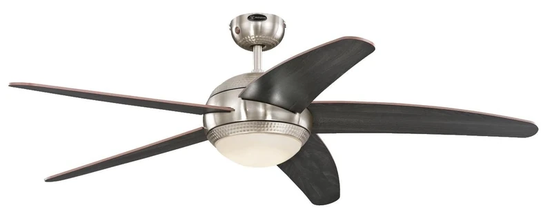 Westinghouse Lighting 72068 Bendan 132 cm Five-Blade Indoor Ceiling Fan, Satin Chrome with Hammered Accents, Dimmable LED Light Kit with Opal Frosted Glass, Metal, 55 W ,132 x 132 x 36 cm