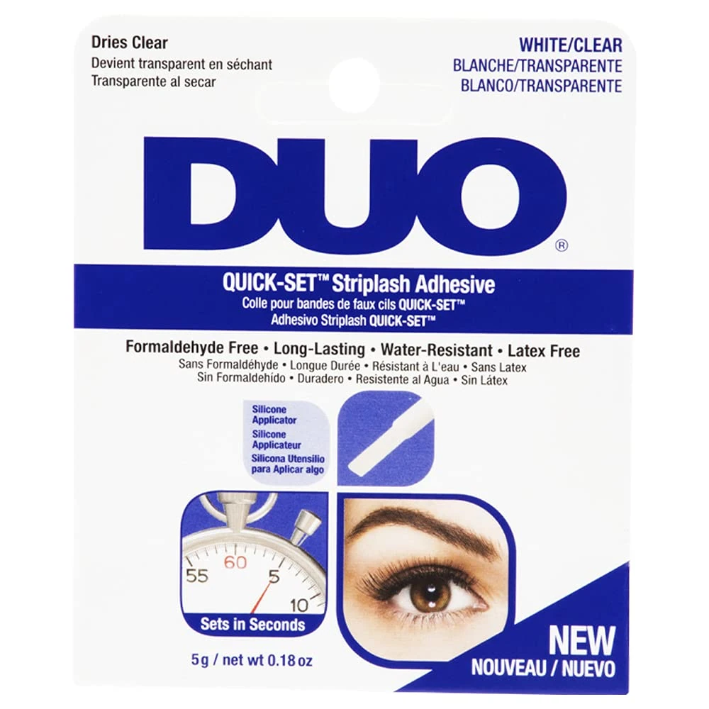 Duo Quick Set Clear Lash Glue, Striplash Adhesive with Applicator, Latex Free, Rapid Dry, Easy Use, Dries Clear, False Eyelash Glue, 5 g, (Pack of 1)