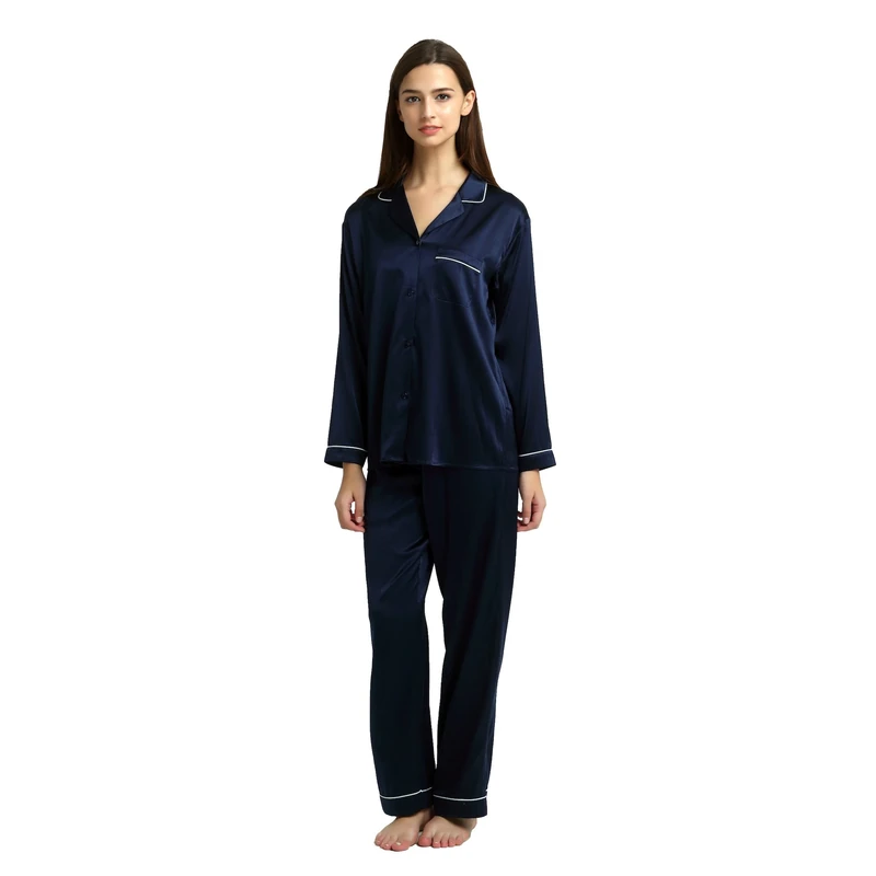Jasmine Silk Ladies' Pure Silk Pyjamas Set Navy (M(12-14))