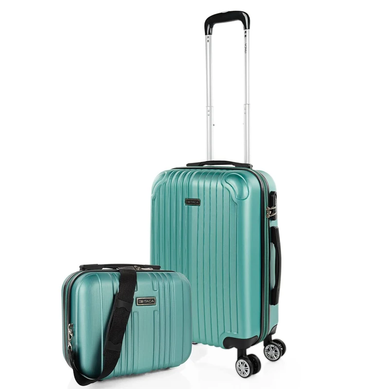 ITACA - Set 3 Suitcases and Beauty case 4 Wheels ABS. Rigid and Lightweight. Padlock. Extensible. Small, Medium and Large, Acquamarine