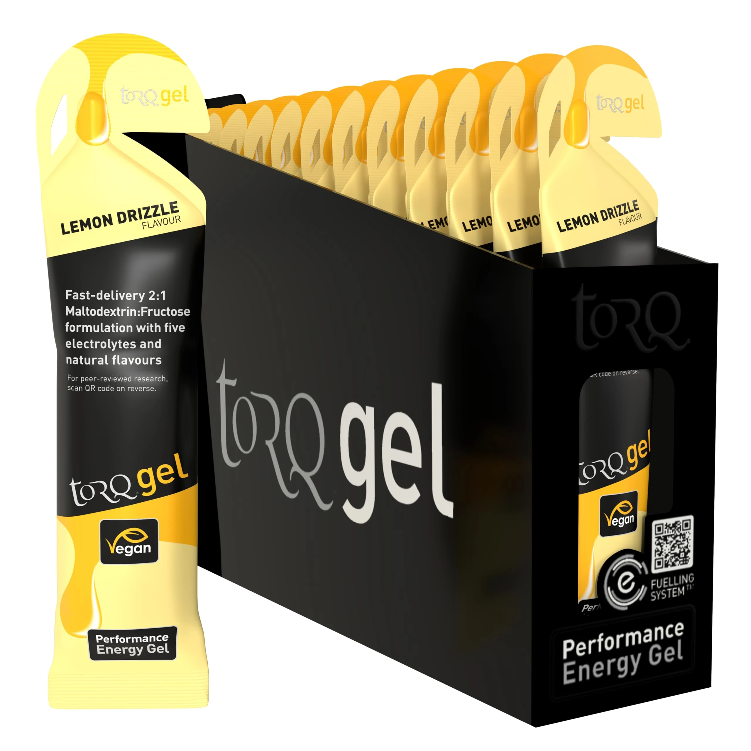 TORQ Running Gels with Electrolytes - 2:1 Maltodextrin: Fructose for Endurance Sports & Optimal Performance | Energy Gels for Running, Cycling & Marathons - 30g Carbs Per Gel | Lemon Drizzle 15