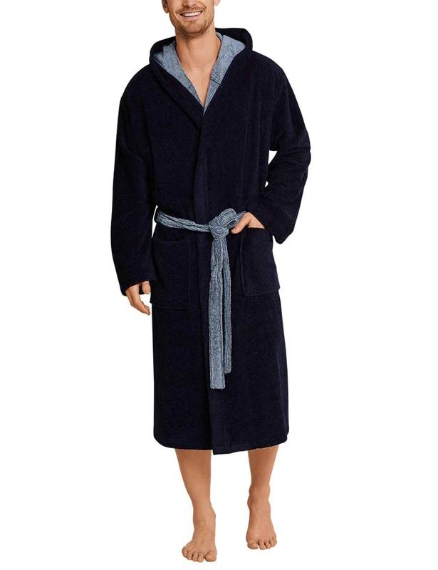 Schiesser Men's Bathrobe Travel Coat, Dark Blue 803 I, 40