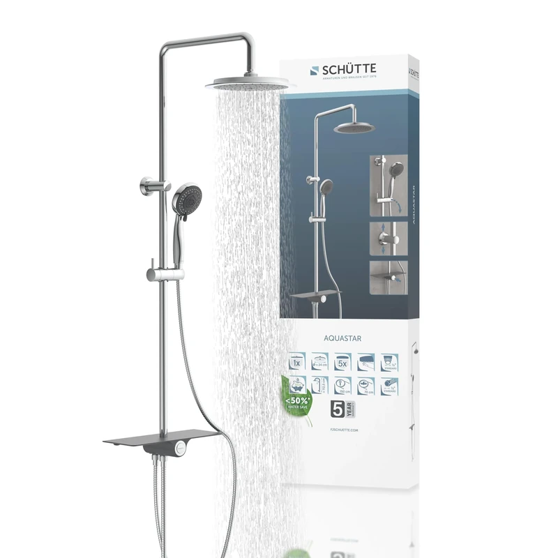 F.J. Chute 60501 Aqua Star Overhead Shower Set with Soap Dish, Chrome – (Charcoal Grey) - Image 1