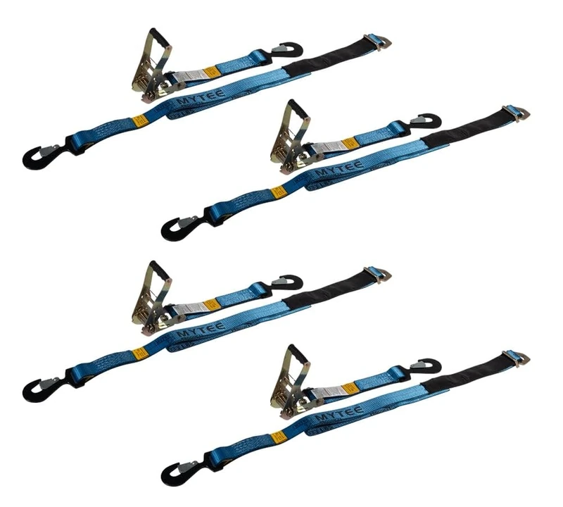 Mytee Products 4 Axle Straps Race Car Trailer Car Hauler Ratchet Tie Down Strap w/Snap Hooks