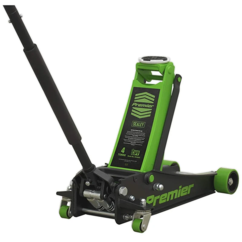 Sealey 4 Tonne Low Profile Trolley Jack, Car Jack, with Rocket Lift - Green - 4040AG