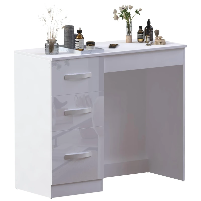 Vida Designs Hulio High Gloss 3 Drawer Dressing Table, White, 79 x 93 x 38 cm