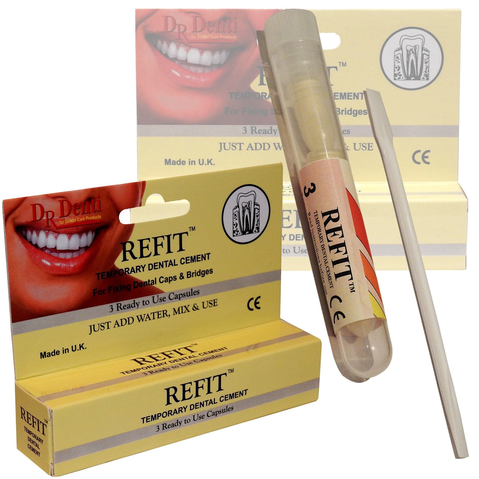 Dr Denti Refit Emergency Temporary Dental Caps Bridges Veneers Tooth Repair Cement - 1 Pack